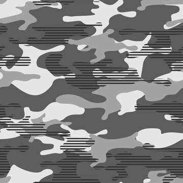 Camouflage seamless pattern modern. Abstract camo from spots and lines. Military texture. Endless ornament for fabric and clothing. Vector illustration