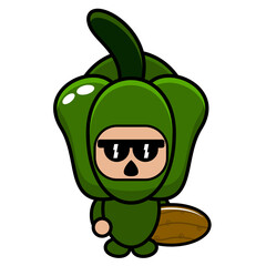 green pepper mascot costume vector cartoon character holding a surf board. very suitable for posters, printed fabrics, children's clothes