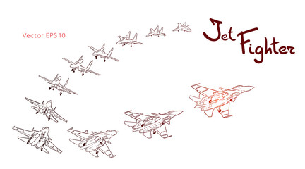 Modern Russian jet fighter aircraft flying by. Vector draw - obrazy, fototapety, plakaty