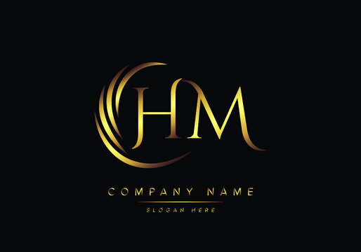 alphabet letters HM monogram logo, gold color elegant classical