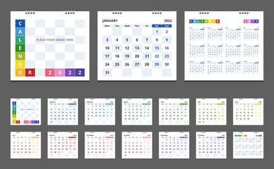 2022 calendar. Set desk calendar for template corporate design. Week start on Monday.
