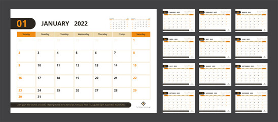 2022 calendar planner set for template corporate design week start on Sunday.