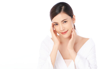 Beautiful young asian woman with clean fresh skin on white background, Face care, Facial treatment, Cosmetology, beauty and spa, Asian women portrait.