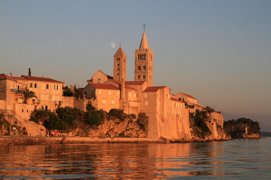 Waterfront village at sunset, Kvarner, Croatia


