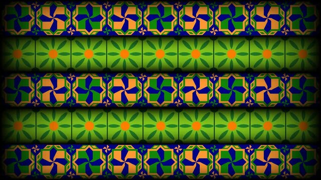 Looping animated background in flat style, seamless pattern in Indian folk style