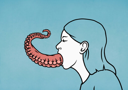 Woman swallowing octopus
