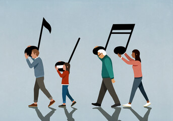 Family carrying music notes
