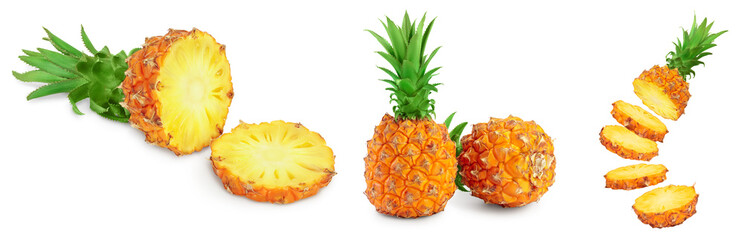 pineapple half and slices isolated on white background with full depth of field, Set or collection