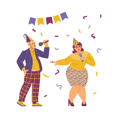 Karaoke party performance or competition, flat vector illustration isolated.