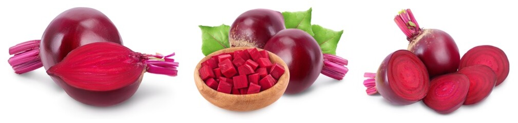 beetroot isolated on white background with full depth of field. Top view. Flat lay. Set or collection
