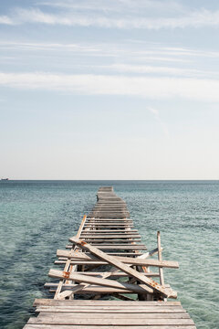 Broken wooden boards on pier, Mallorca, Spain
