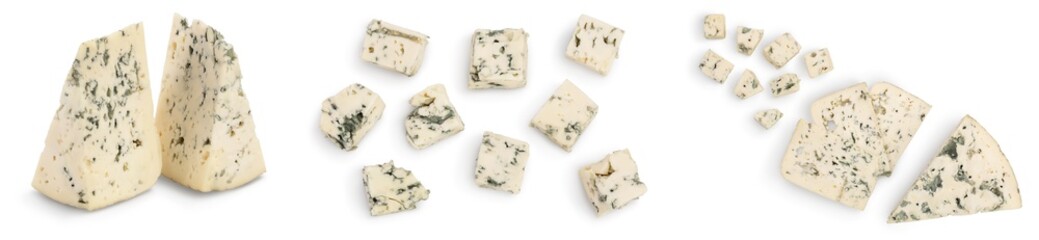 Blue cheese with rosemary isolated on white background with full depth of field. Set or collection