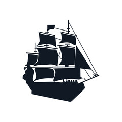 Silhouette of a Pirate Ship - stock illustration