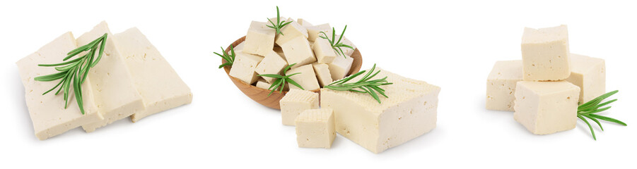 tofu cheese isolated on white background with clipping path and full depth of field, Set or collection