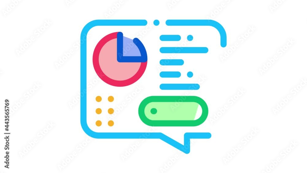 Poster statistician report spoken icon animation. color statistician analytics with diagram and text in quo