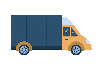 Cargo van or truck cartoon icon, flat vector illustration isolated on white.