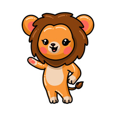 Fototapeta premium Cute little lion cartoon presenting