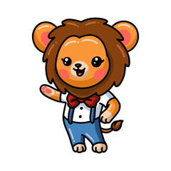 Cute baby lion cartoon wearing clothing and bow tie