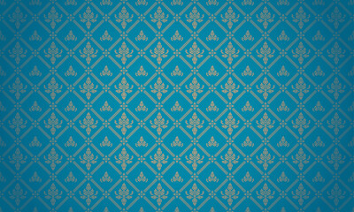 Luxury Thai pattern blue background vector illustration. lai Thai element pattern. Gold and Blue theme