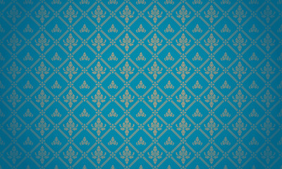 Luxury Thai pattern blue background vector illustration. lai Thai element pattern. Gold and Blue theme