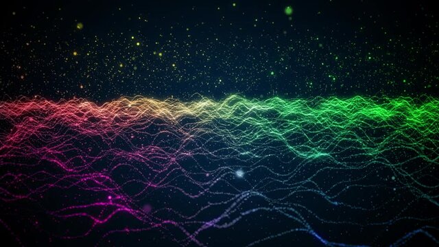 カラフルなパーティクルのループ素材。粒子の未来的なサイバー背景	