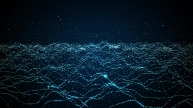 青のパーティクルのループ素材。粒子の未来的なサイバー背景