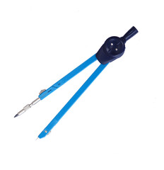 Blue school compasses on white background