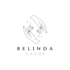 Line art beautiful woman Hand for Care Logo Design vector icon template