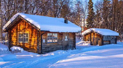 Winter landscape of the town of Jukkasjärvi, Sweden