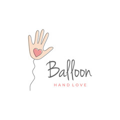 balloon hand with heart, hand shaped balloon logo design vector illustration