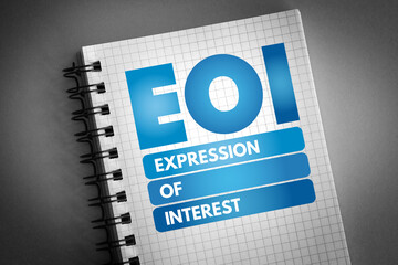 EOI - Expression of Interest acronym on notepad, business concept background