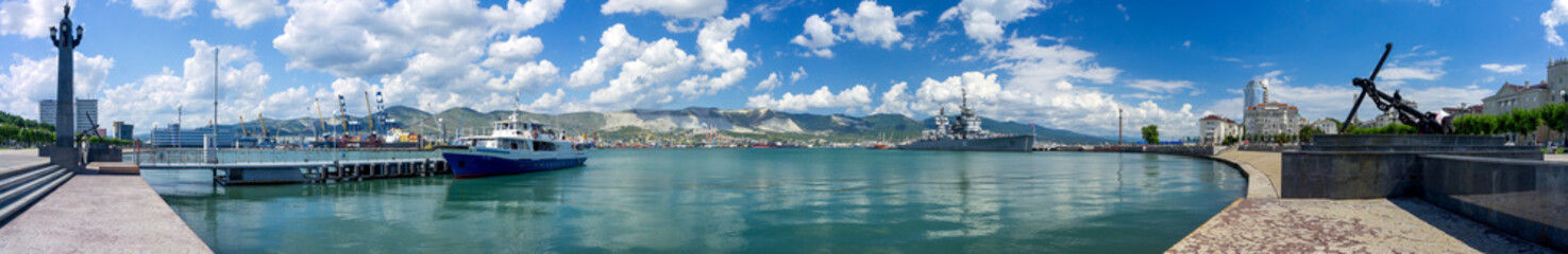 Fototapeta na wymiar Panorama of the port in Novorossiysk, Russia. 