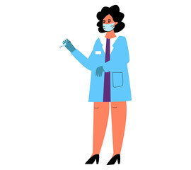 a woman doctor with a vaccine, with a syringe in her hands. A doctor in a dressing gown, an injection. Vector illustration of a medical worker