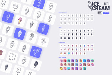 25 Ice Cream Icon Pack with 4 Different Variation