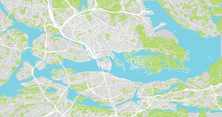 Urban vector city map of Stockholm, Sweden, Europe - obrazy, fototapety, plakaty