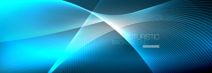 Abstract neon glowing light in the dark with waves. Shiny magic energy and motion concept, vector abstract wallpaper background