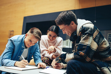 Young people doing group study in campus