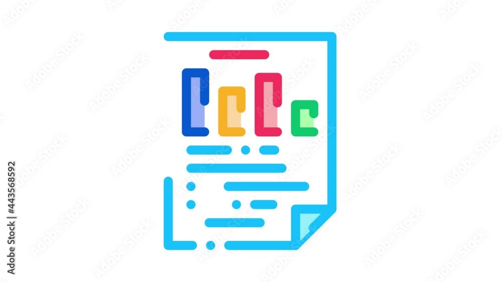 Poster statistician report document icon animation. color statistician paper page file with analytics graph