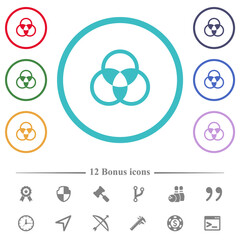 Color mixing flat color icons in circle shape outlines