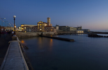 Fototapeta na wymiar seafront of Livorno just after sunset, Tuscany Italy