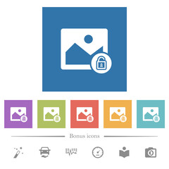 Unlocked image flat white icons in square backgrounds