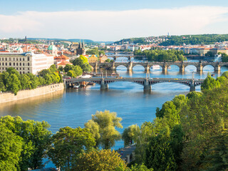 Fototapeta na wymiar view over bridges over vltava river, prague, czech republic