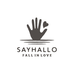 Vintage hipster heart and hand logo Silhouette, vector illustration