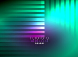 Bright neon color techno abstract background, shiny glowing neon lines in the dark background
