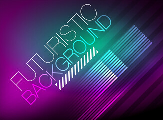 Bright neon color techno abstract background, shiny glowing neon lines in the dark background