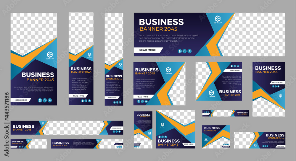 Wall mural set of business web banner templates with different standard size. abstract corporate horizontal, ve