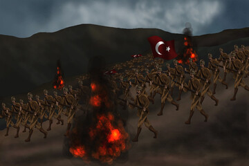 ottoman army attacking from the top down - obrazy, fototapety, plakaty