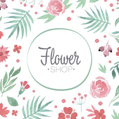 Obraz premium Floral Square Card for Flower Shop Design Vector Template