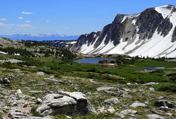 the spectacular peaks of the medicine bow range and lookout lake in the medicine bow national...