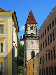 Fototapeta na wymiar historical old town hall on a sunny summer day in Passau, bavaria, germany 